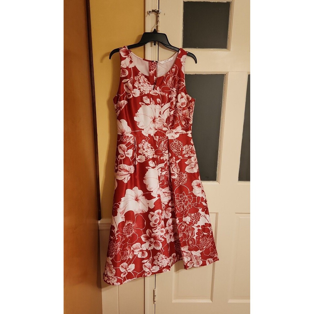 EShakti Sleeveless Red & White Floral Print Dress Size L